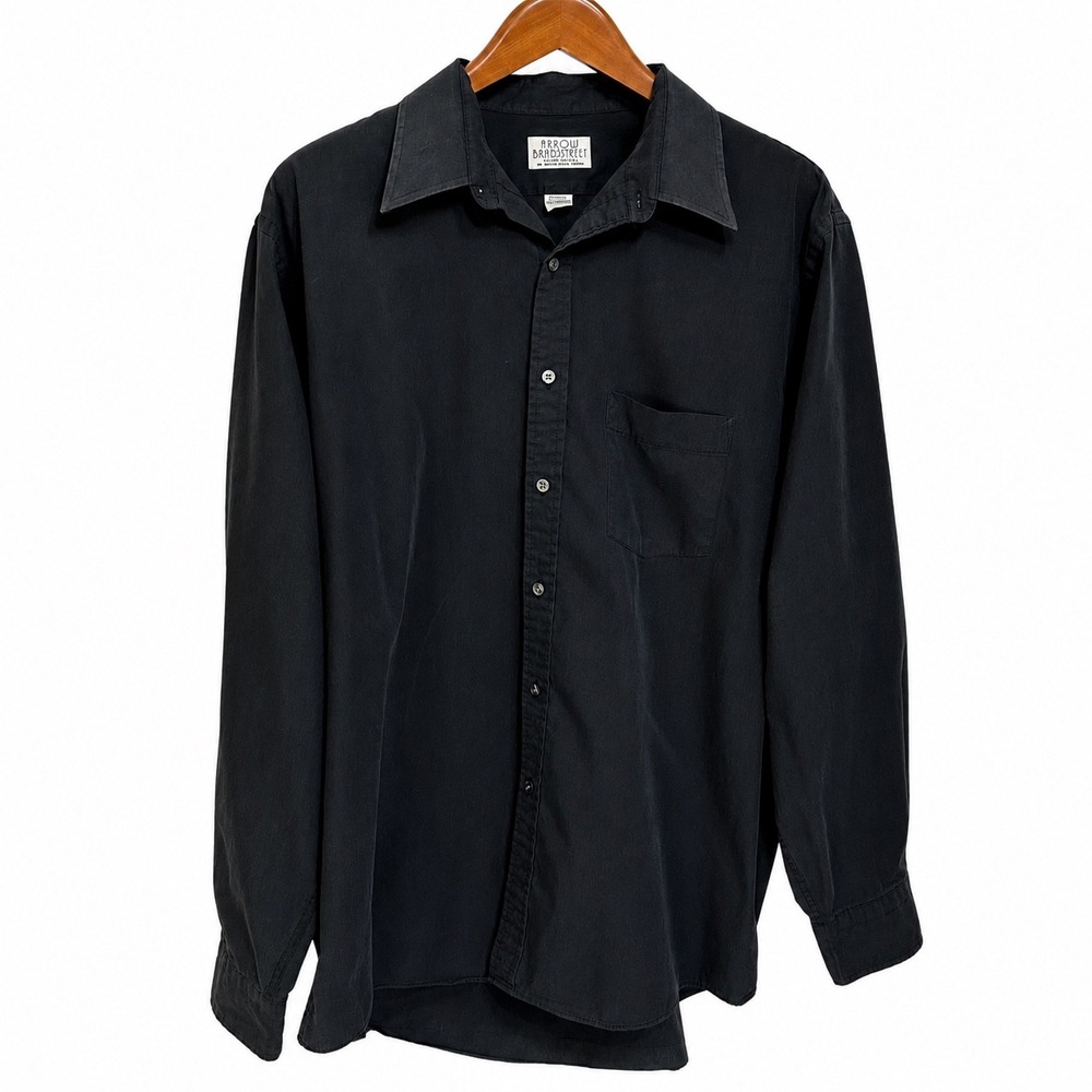 VTG Arrow Bradstreet Mens Black Long Sleeve Button Down Shirt 17.5 34/35 MadeUSA